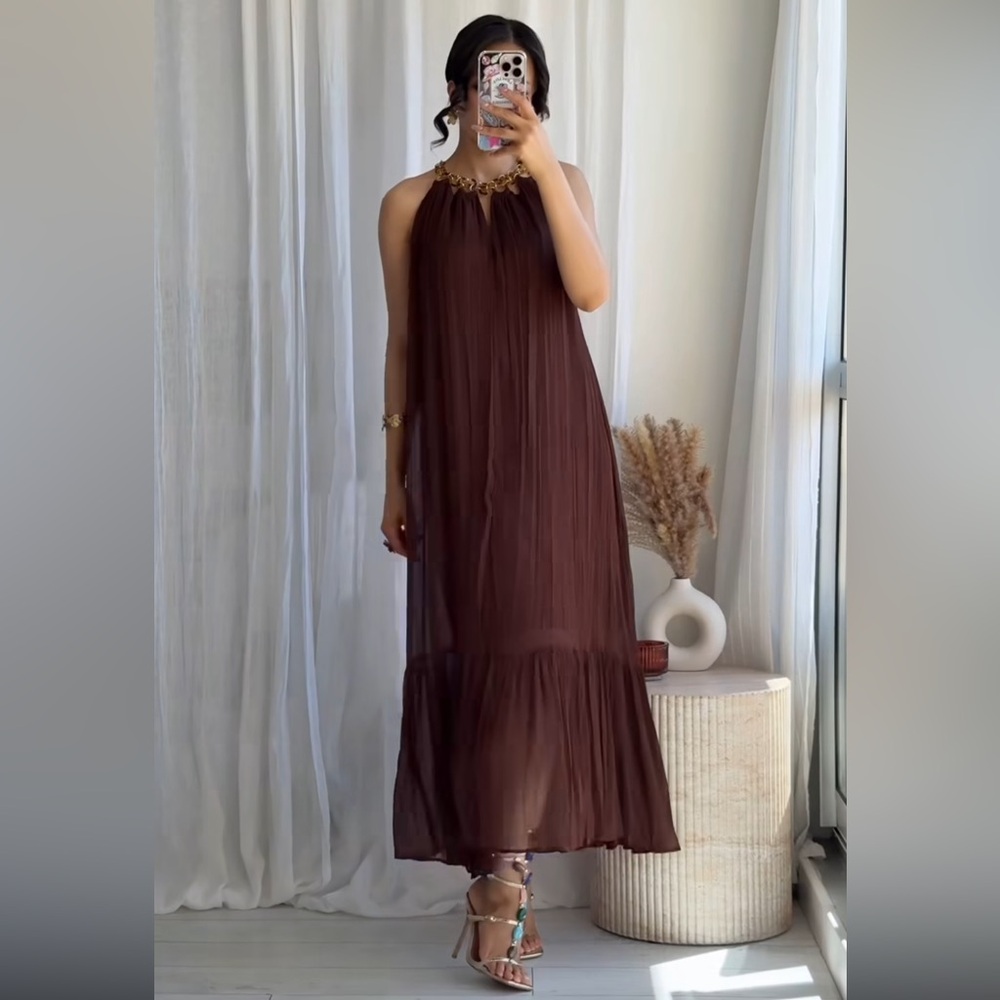 Zara Chocolate Brown Halter Maxi Dress